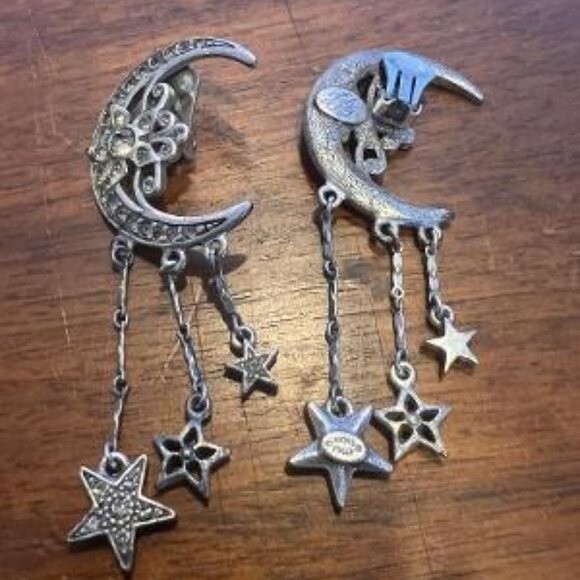 Vintage Kirks Folly Moon and Stars Dangle Clip on earrings - Picture 8 of 9
